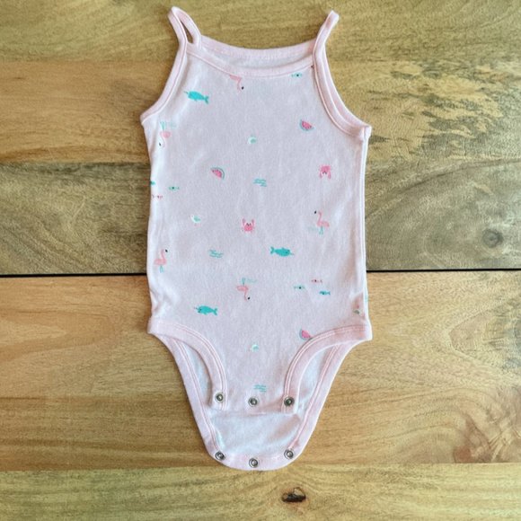 5 for $10 Carter's baby bodysuit 6m onesie baby girl tank top shirt pink animals - Picture 3 of 5